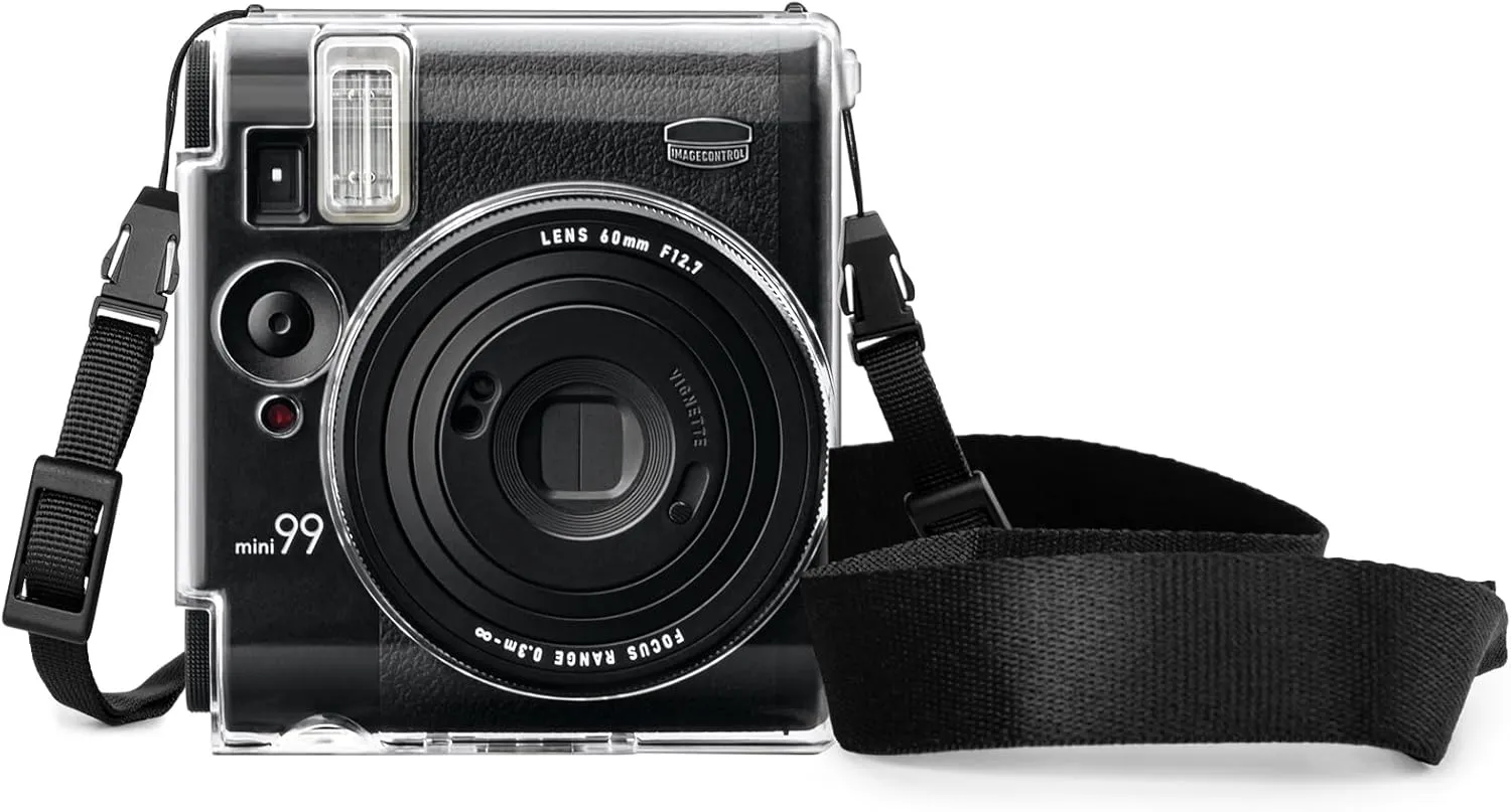 Rieibi Clear Protective Case for Fujifilm Instax Mini 99 Instant Camera - Hard Carrying Case Cover with Shoulder Strap