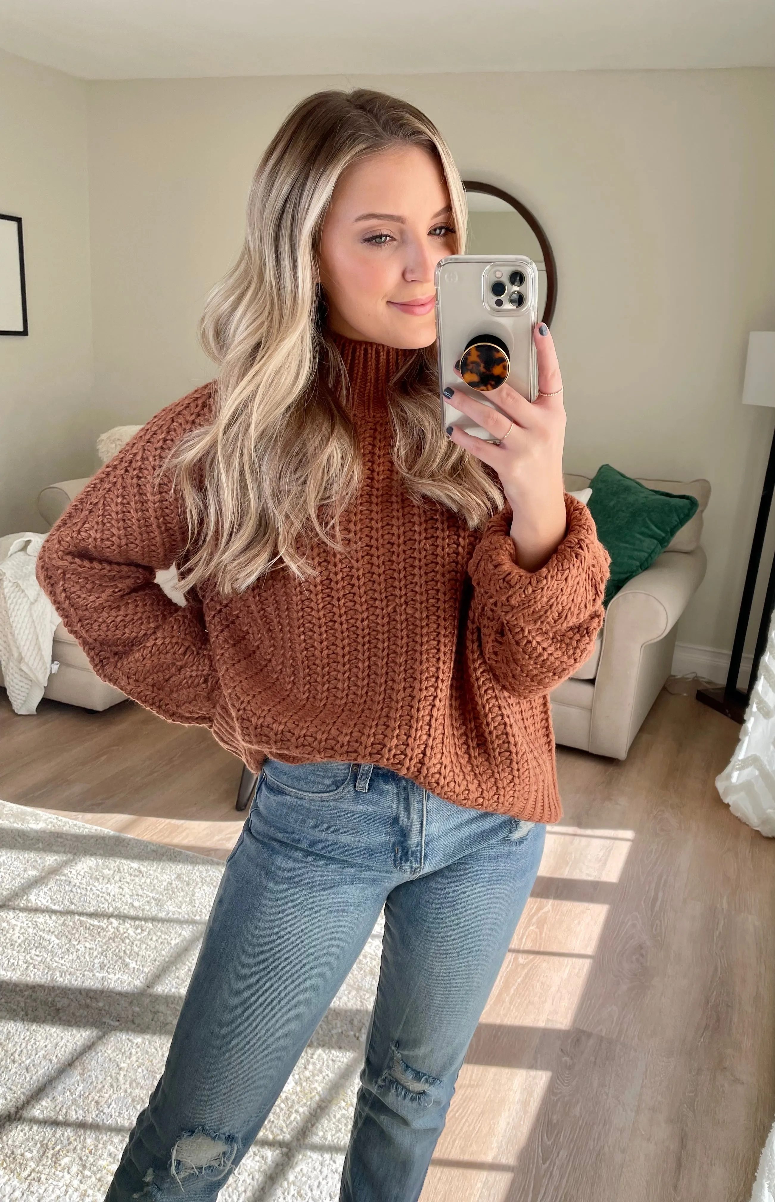 Rust Chunky Mock Neck Sweater