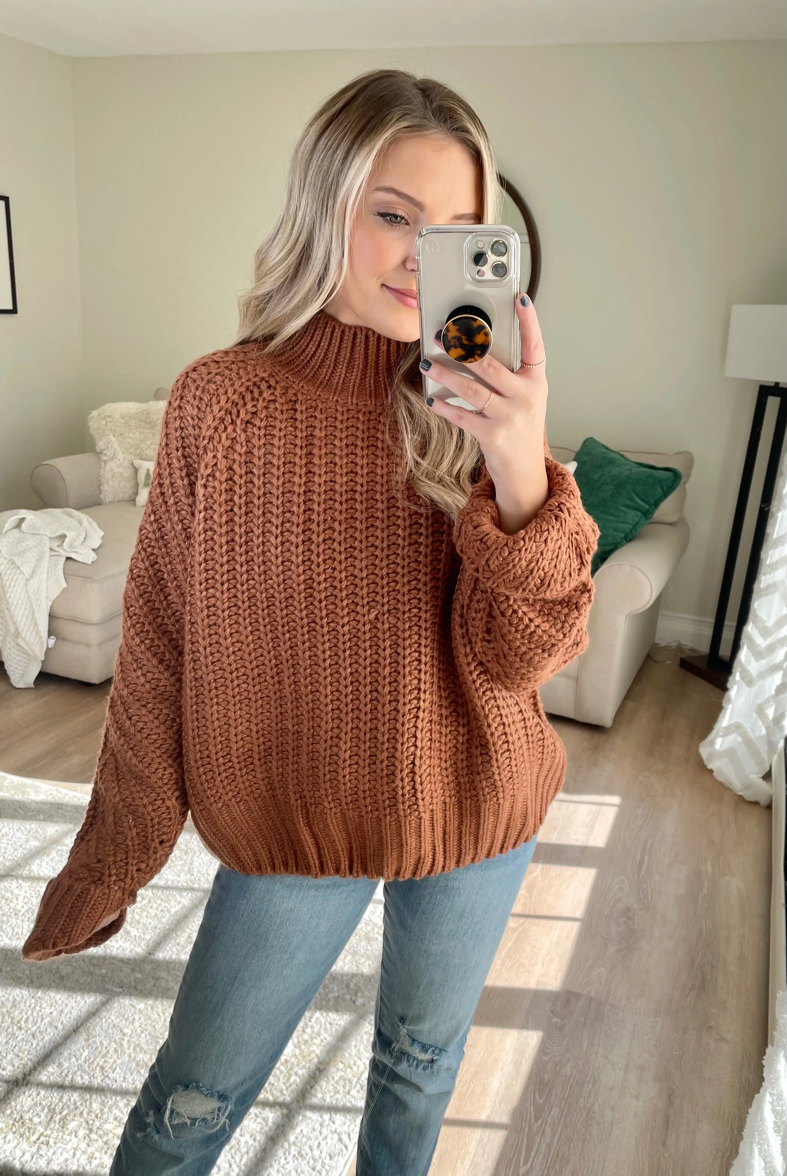 Rust Chunky Mock Neck Sweater