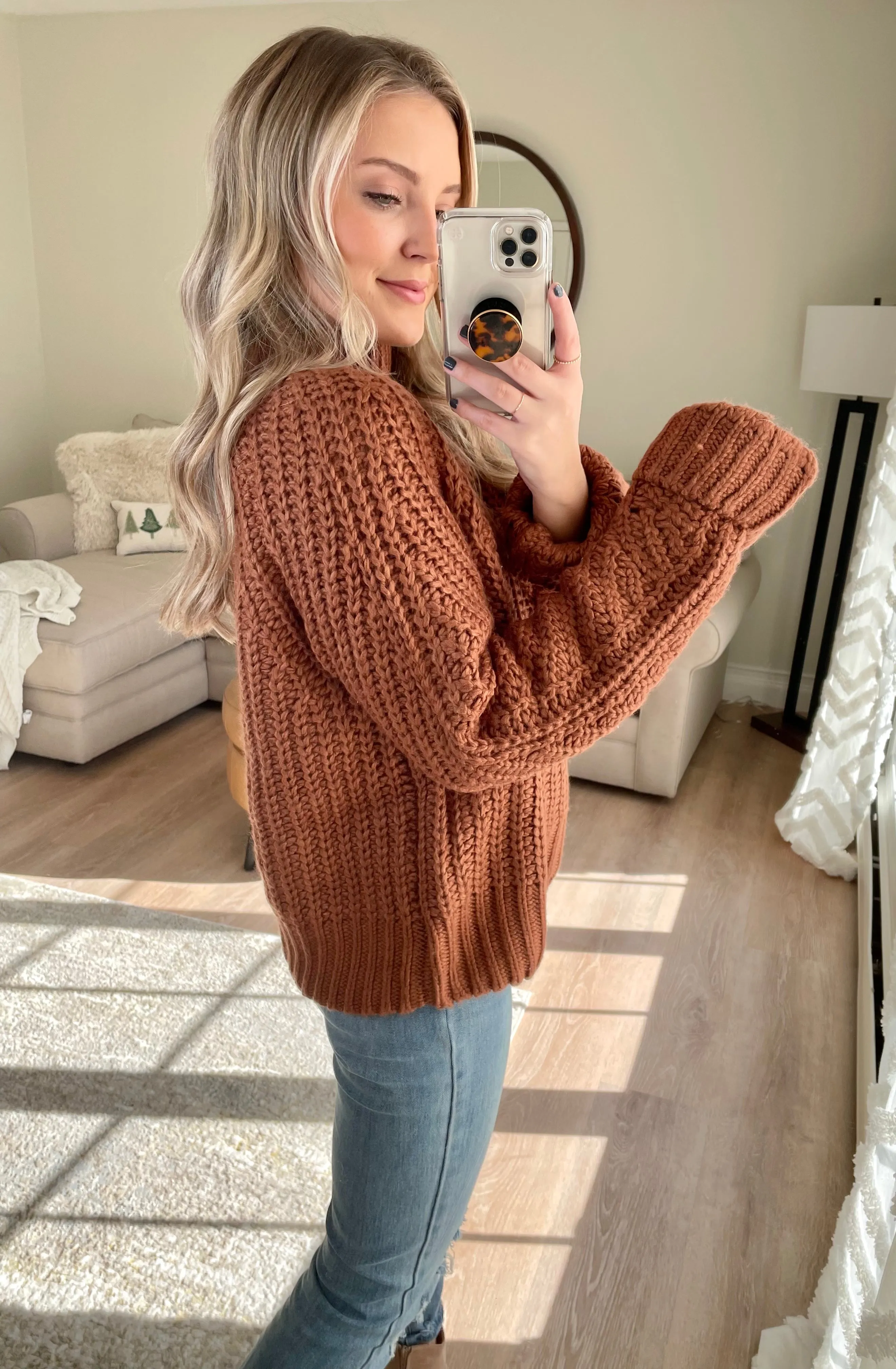Rust Chunky Mock Neck Sweater