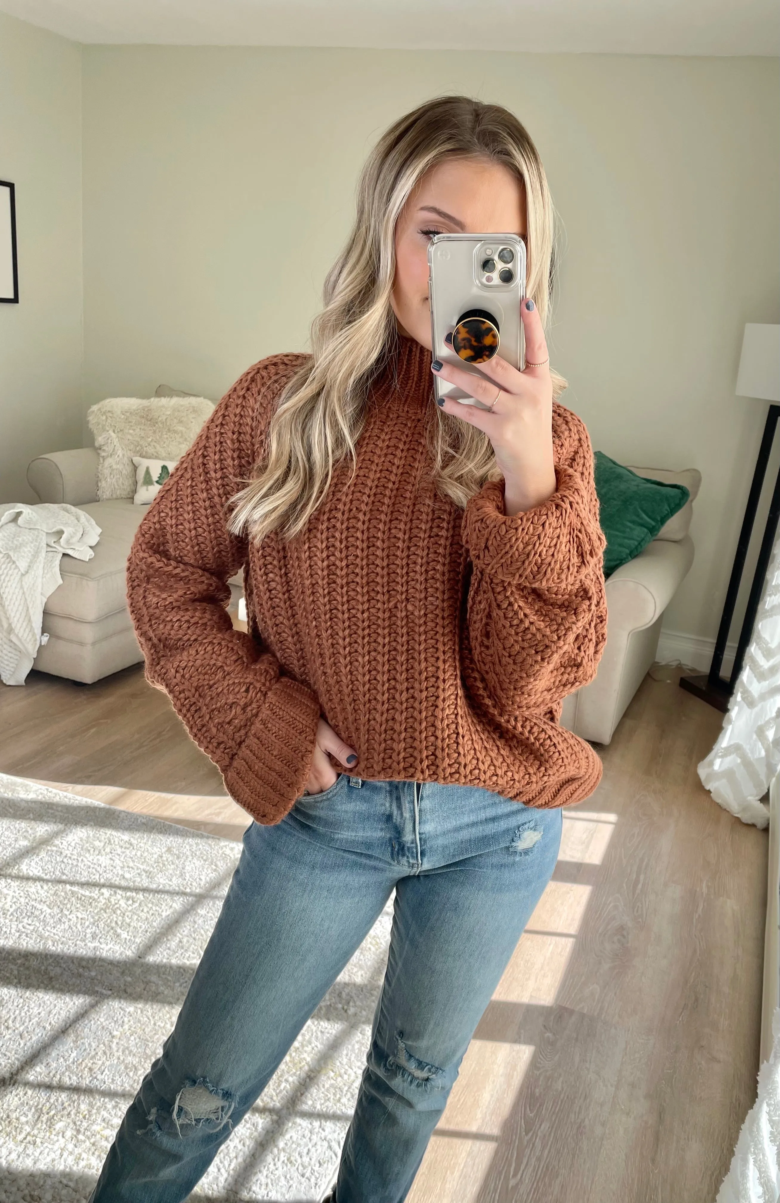 Rust Chunky Mock Neck Sweater