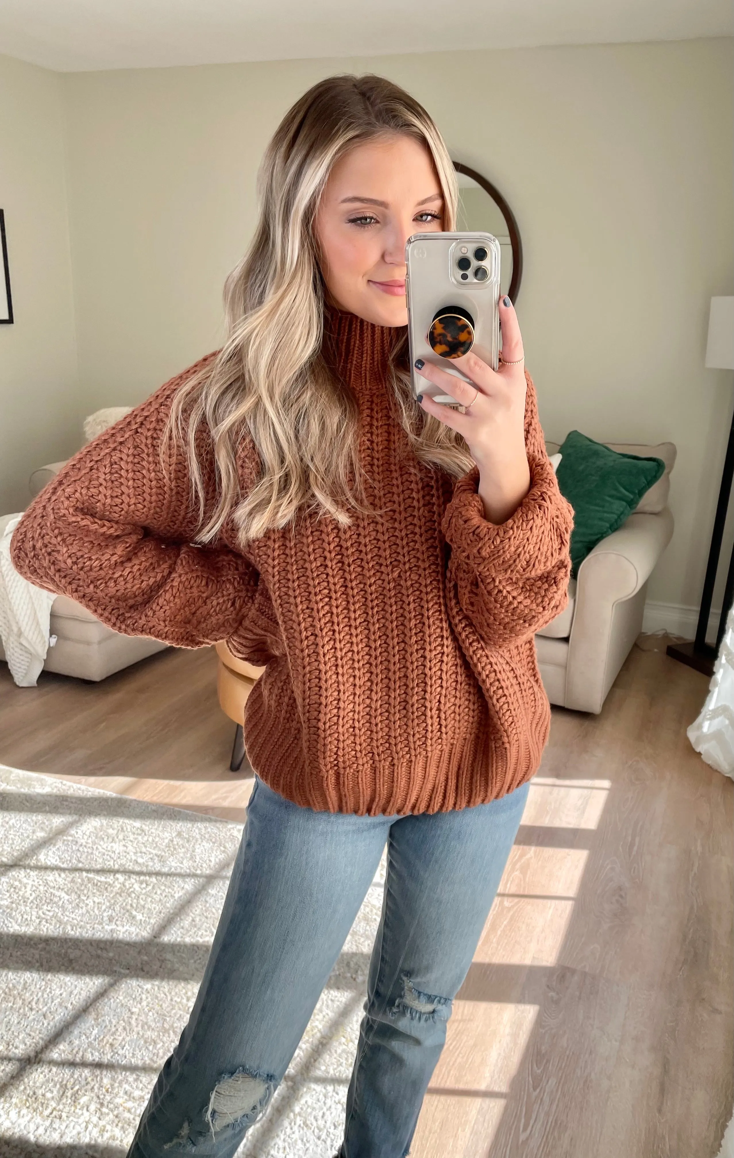 Rust Chunky Mock Neck Sweater