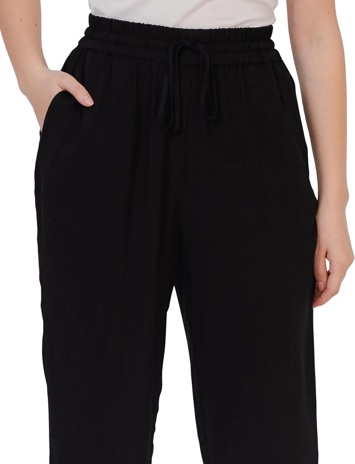 SANDY & SID Womens Pants Baggy Drawstring Pleated High Rise Slant Pockets Straight Leg Pants Work Office Business