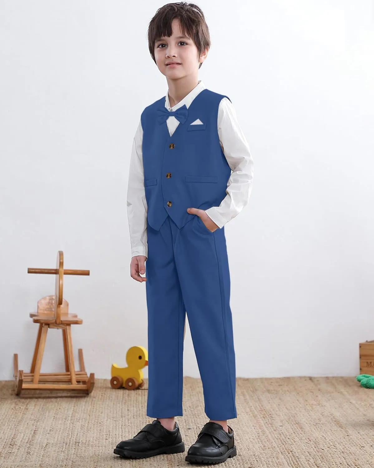 SANGTREE Baby Boys Gentleman Outfits Cotton Linen Formal Suit Set, 3 Months - 9 Years