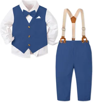 SANGTREE Baby Boys Gentleman Outfits Cotton Linen Formal Suit Set, 3 Months - 9 Years