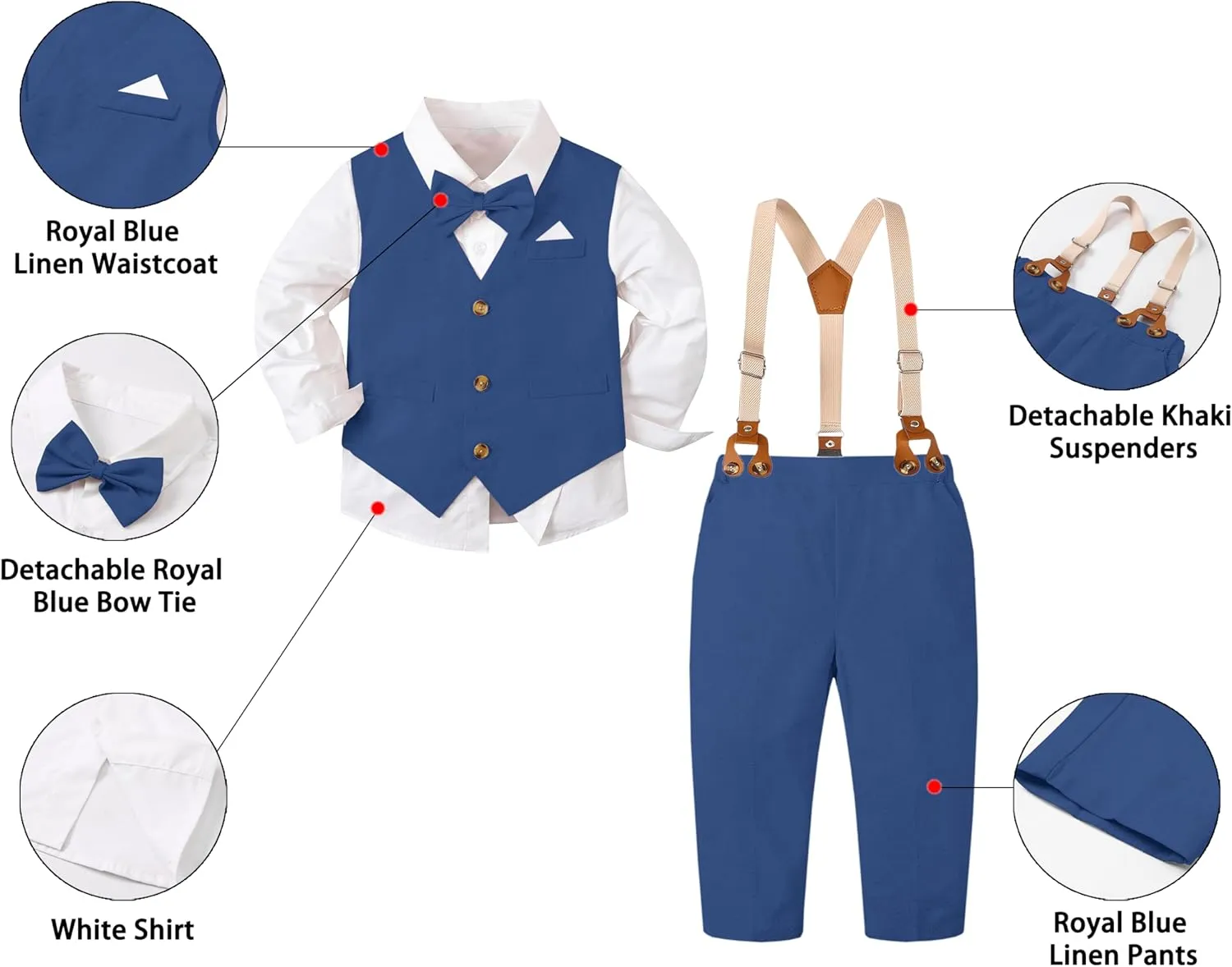 SANGTREE Baby Boys Gentleman Outfits Cotton Linen Formal Suit Set, 3 Months - 9 Years