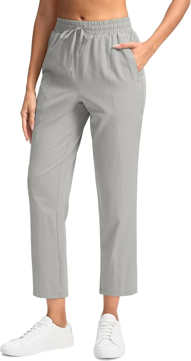 SANTINY Women's Lightweght Pants with Pockets 7/8 High Waisted Stretch Ankle Pants for Women Golf Travel Athletic Casual