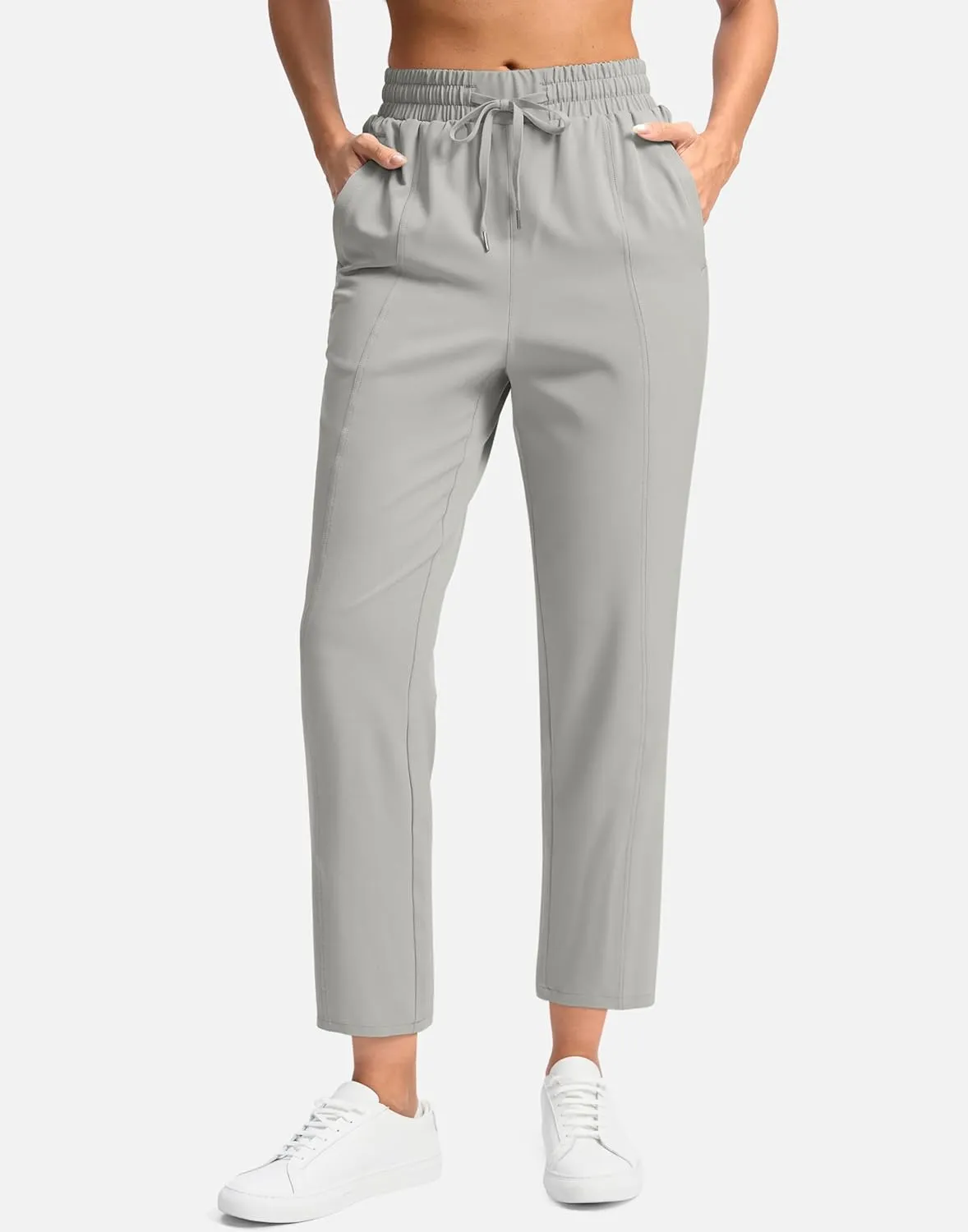 SANTINY Women's Lightweght Pants with Pockets 7/8 High Waisted Stretch Ankle Pants for Women Golf Travel Athletic Casual