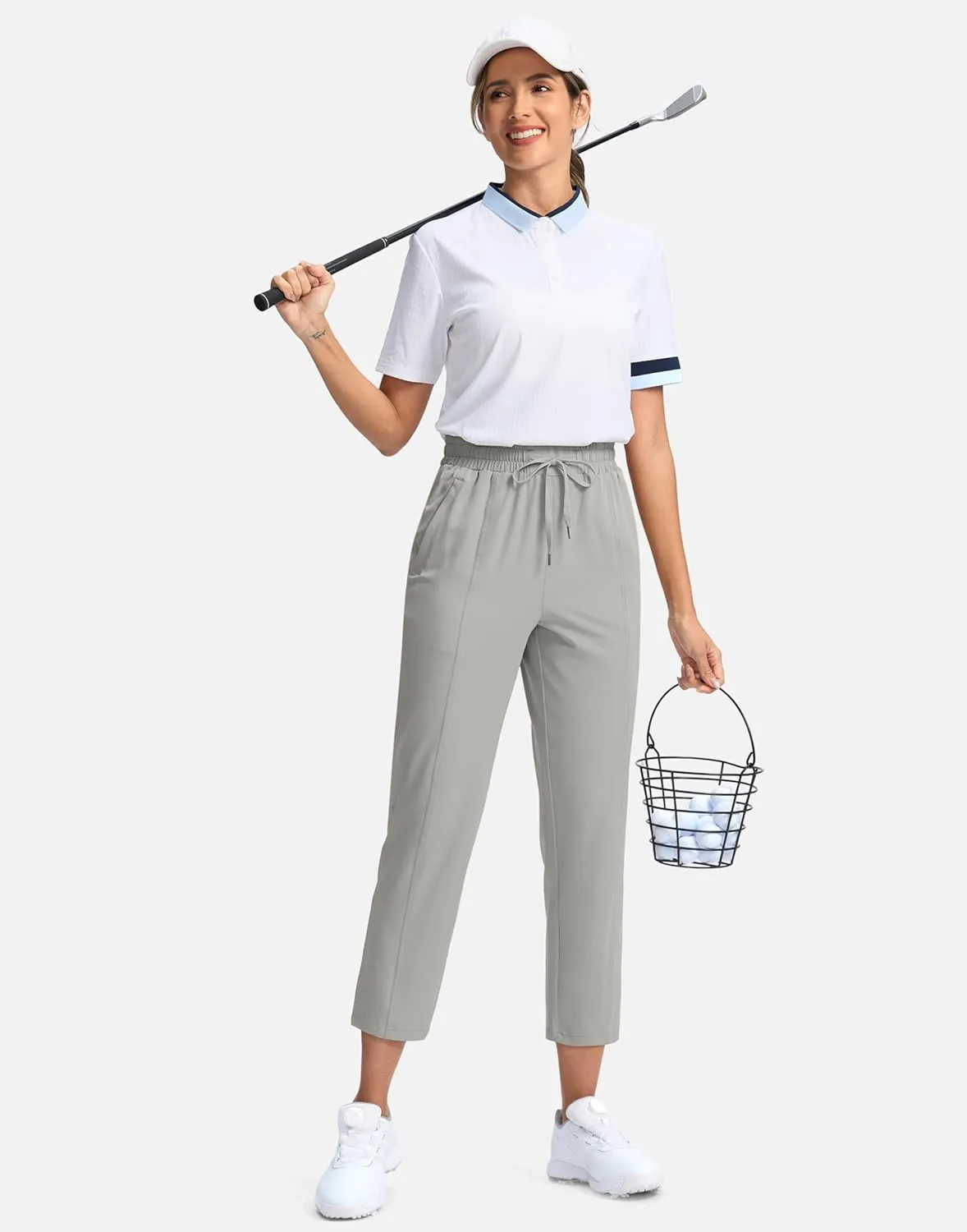 SANTINY Women's Lightweght Pants with Pockets 7/8 High Waisted Stretch Ankle Pants for Women Golf Travel Athletic Casual