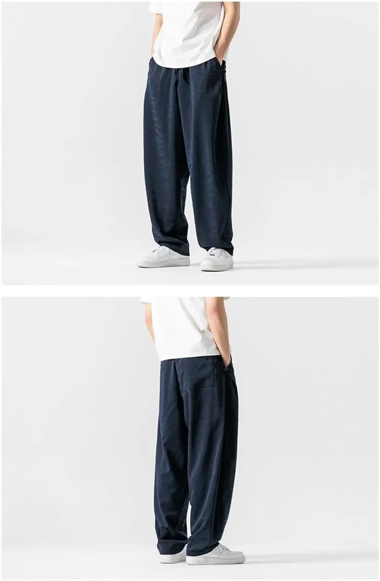 Seidarise Men's Baggy Wide Leg Pants Casual Harem Linen Japanese Yoga