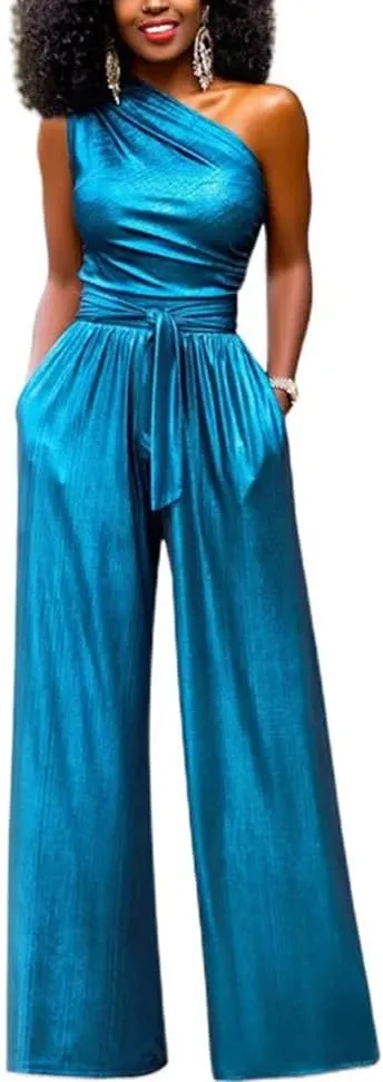 Sexy Slim High Waist Sleeveless V-Neck Pleated Wide Leg Overalls Women Elegance Jumpsuits