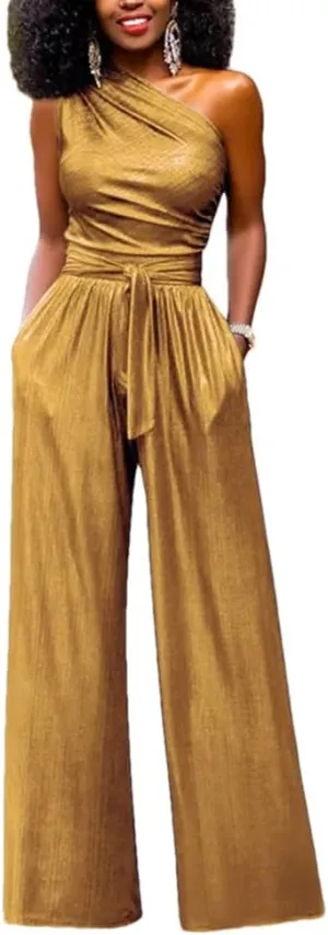 Sexy Slim High Waist Sleeveless V-Neck Pleated Wide Leg Overalls Women Elegance Jumpsuits