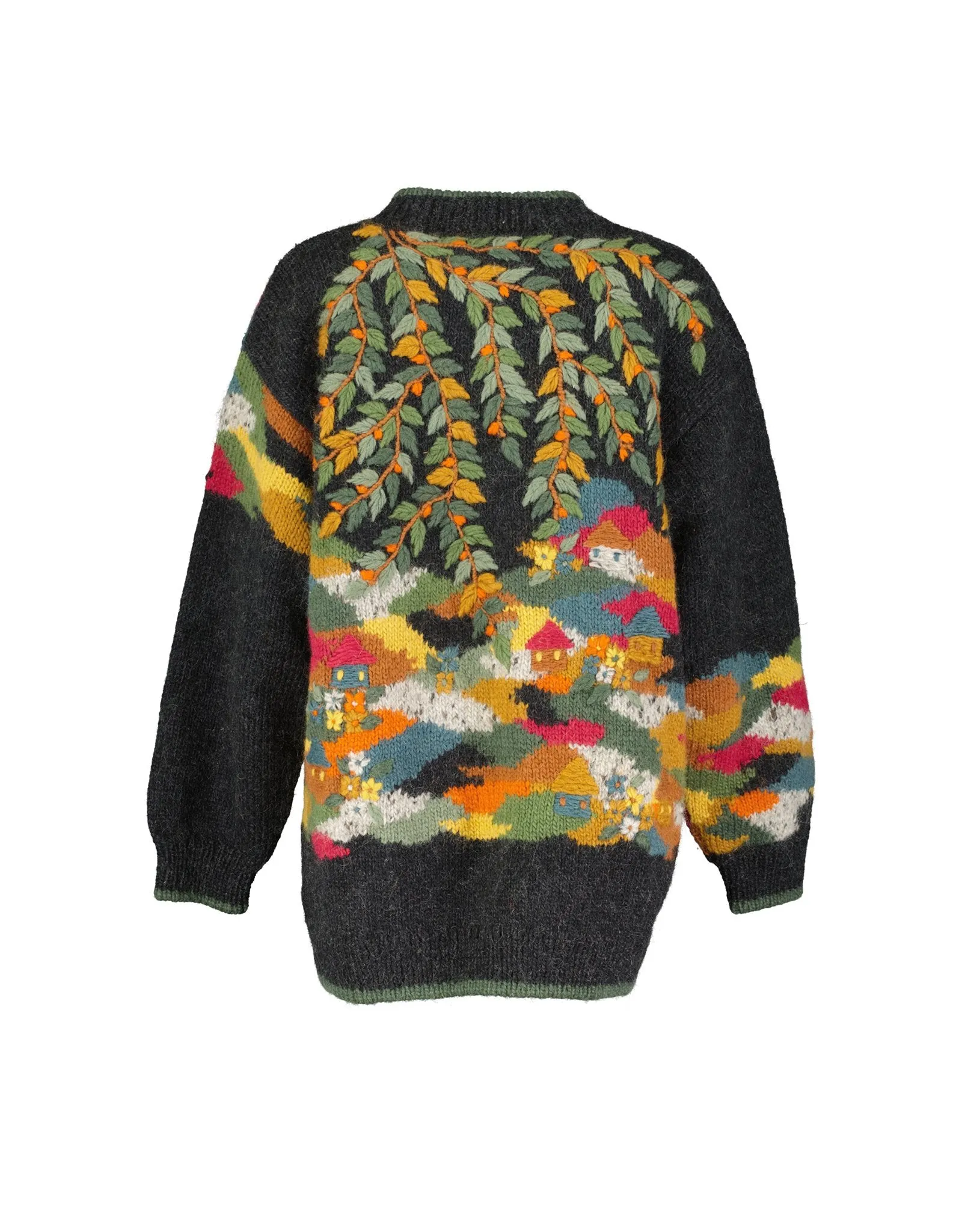Sirogojno Style Dobrila Scenic Landscape Embroidered Cardigan Coat, Size XL