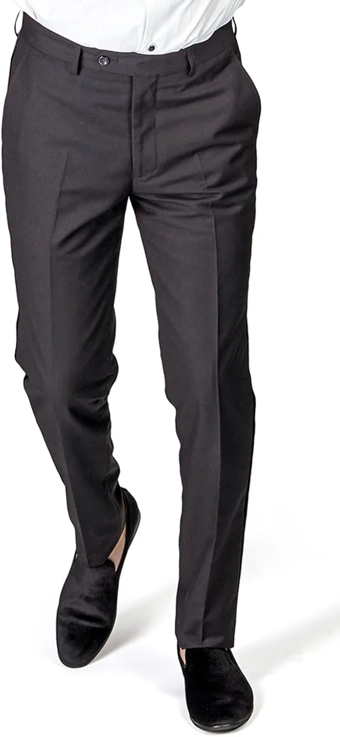 Slim Fit Tuxedo Pants Flat Front No Pleats Black Side Line AZAR