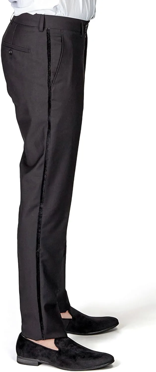 Slim Fit Tuxedo Pants Flat Front No Pleats Black Side Line AZAR