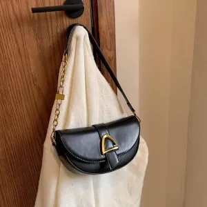 Small Leather Saddle Armpit Bags For Women Chain Shoulder Crossbody Bag Ladies Vintage Underarm Handbags Bolsa