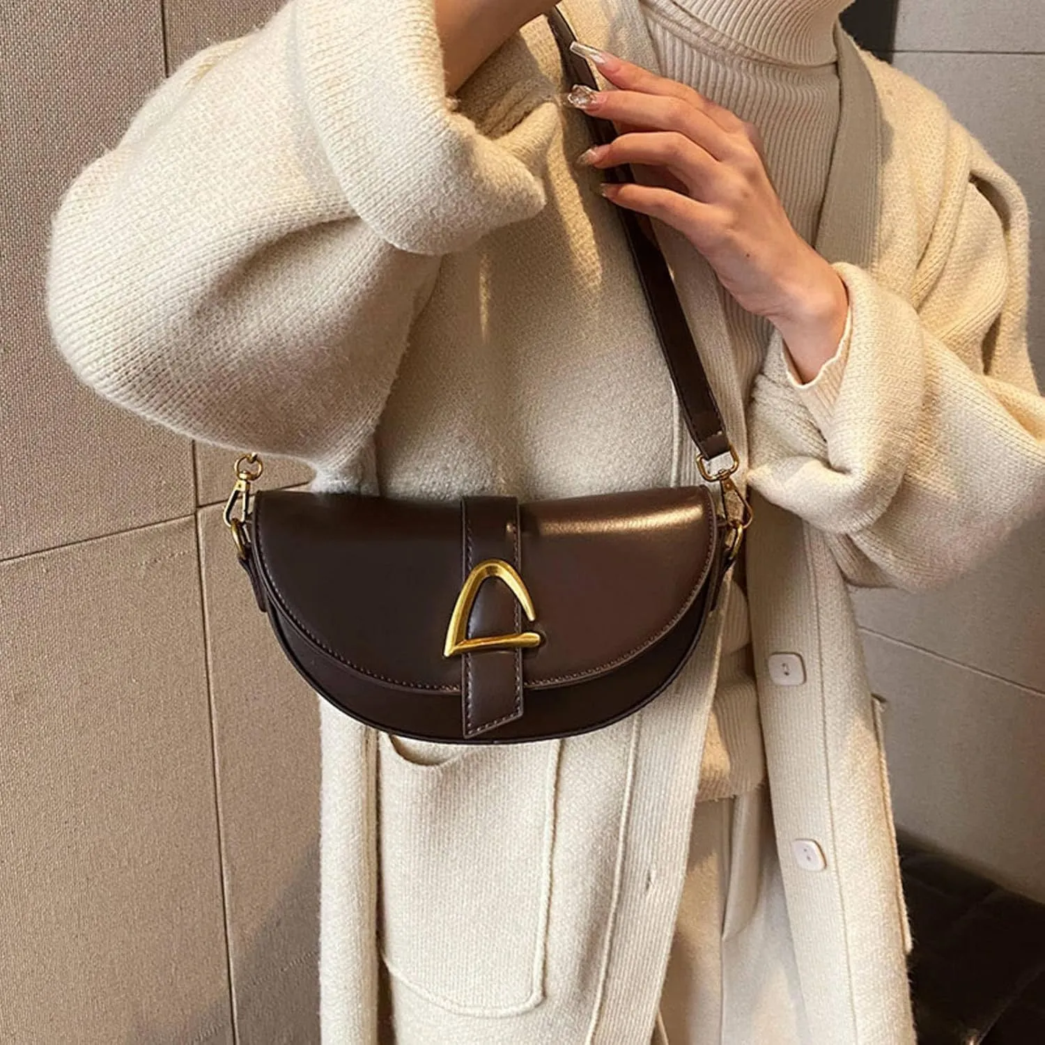Small Leather Saddle Armpit Bags For Women Chain Shoulder Crossbody Bag Ladies Vintage Underarm Handbags Bolsa