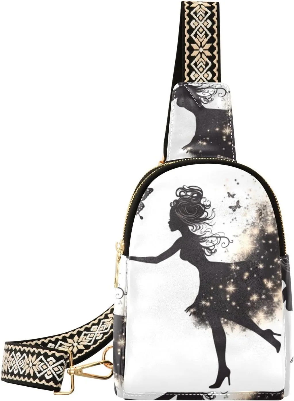 Small Sling Bag for Women Dancing Butterfly Girl Leather Crossbody Bags Chest Bag Waist Packs