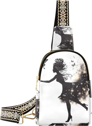 Small Sling Bag for Women Dancing Butterfly Girl Leather Crossbody Bags Chest Bag Waist Packs