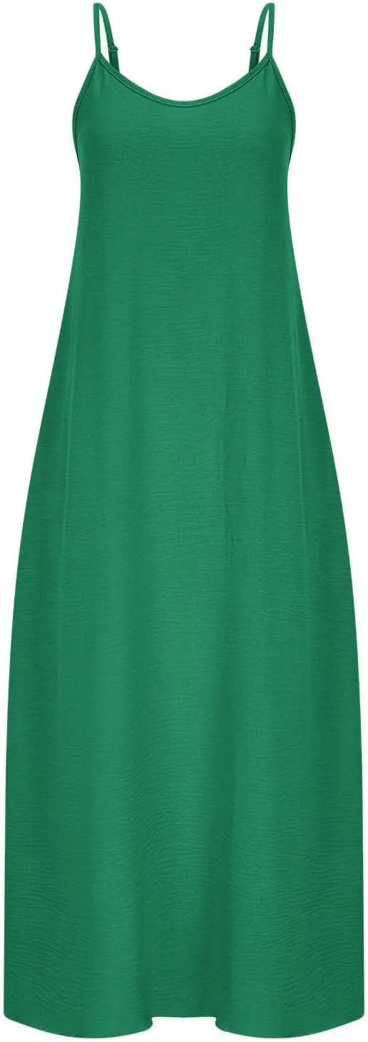 Spaghetti Strap Dresses for Women Summer Casual Loose Sexy Sleeveless Sundress Beach Vacation Flowy Maxi Dress