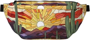Stained Glass American Flag Desert Fanny Pack For Women Man, Waist Belt Bag Crossbody For Sports Travel Hiking Running Jogging