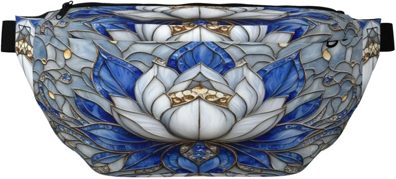 Stained Glass-Style Lotus Flower Fanny Pack For Women Man, Waist Belt Bag Crossbody For Sports Travel Hiking Running Jogging