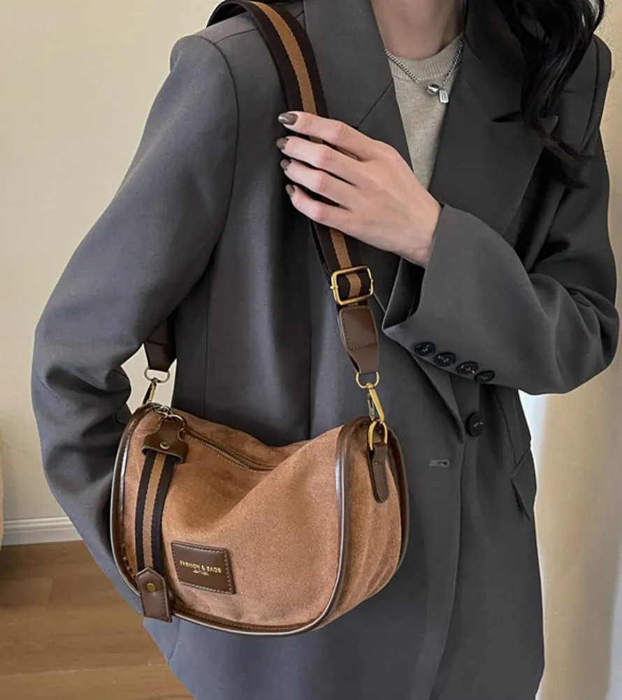 Suede Crossbody Bag for Women Casual PU Tote Shoulder Bag Vegan Leather Hobo Purse Bags Work Travel Shopping 2024