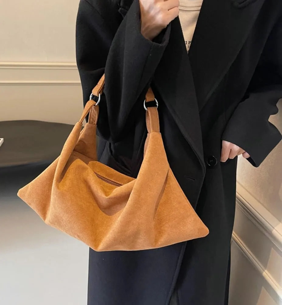 Suede Crossbody Purses for Women Fashion Slouchy Shoulder Bag Retro Crescent Satchel Handbags for Ladies 2024