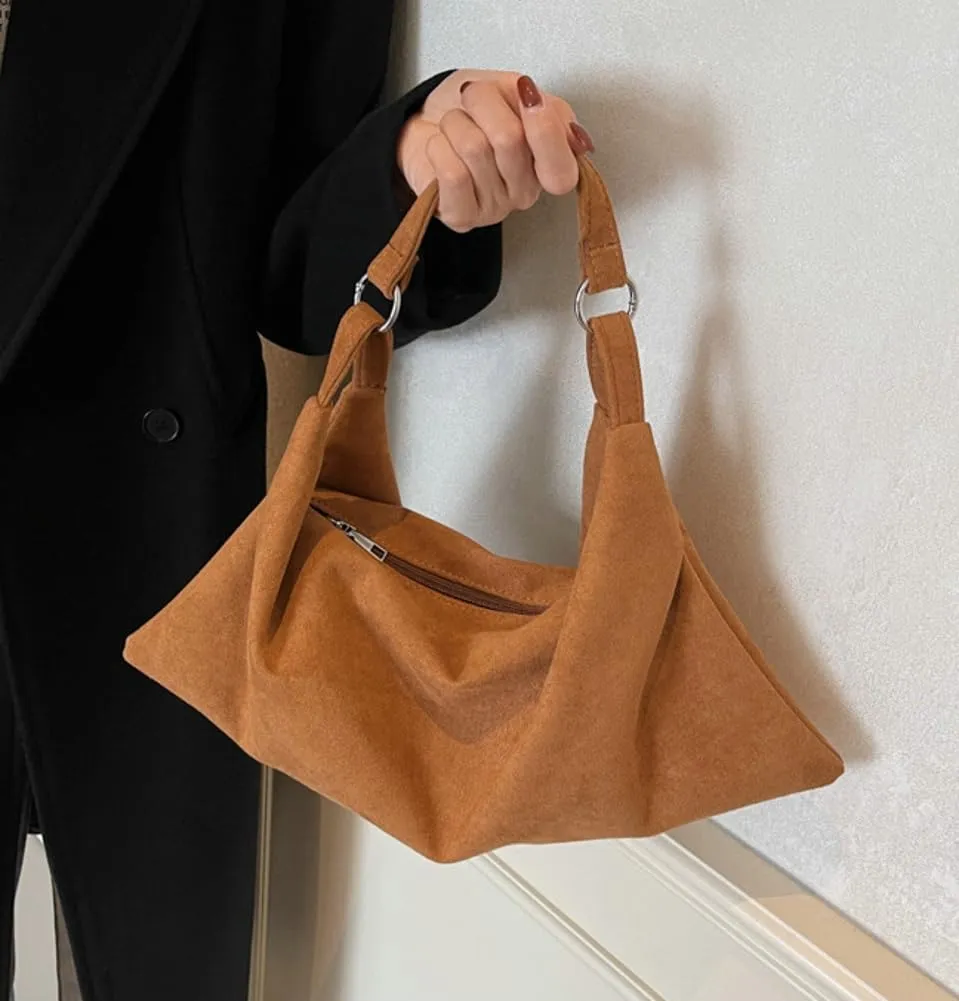 Suede Crossbody Purses for Women Fashion Slouchy Shoulder Bag Retro Crescent Satchel Handbags for Ladies 2024