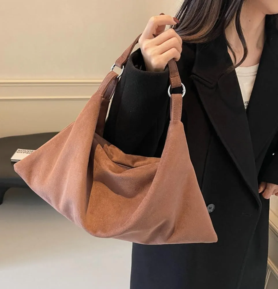 Suede Crossbody Purses for Women Fashion Slouchy Shoulder Bag Retro Crescent Satchel Handbags for Ladies 2024