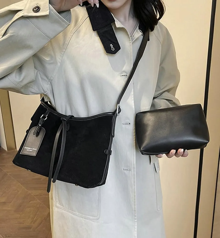Suede Leather Tote Bag for Women Large Shoulder Bag Retro PU Hobo Bag Casual Purse Bags Work Travel Shopping 2024
