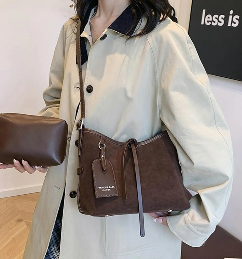 Suede Leather Tote Bag for Women Large Shoulder Bag Retro PU Hobo Bag Casual Purse Bags Work Travel Shopping 2024