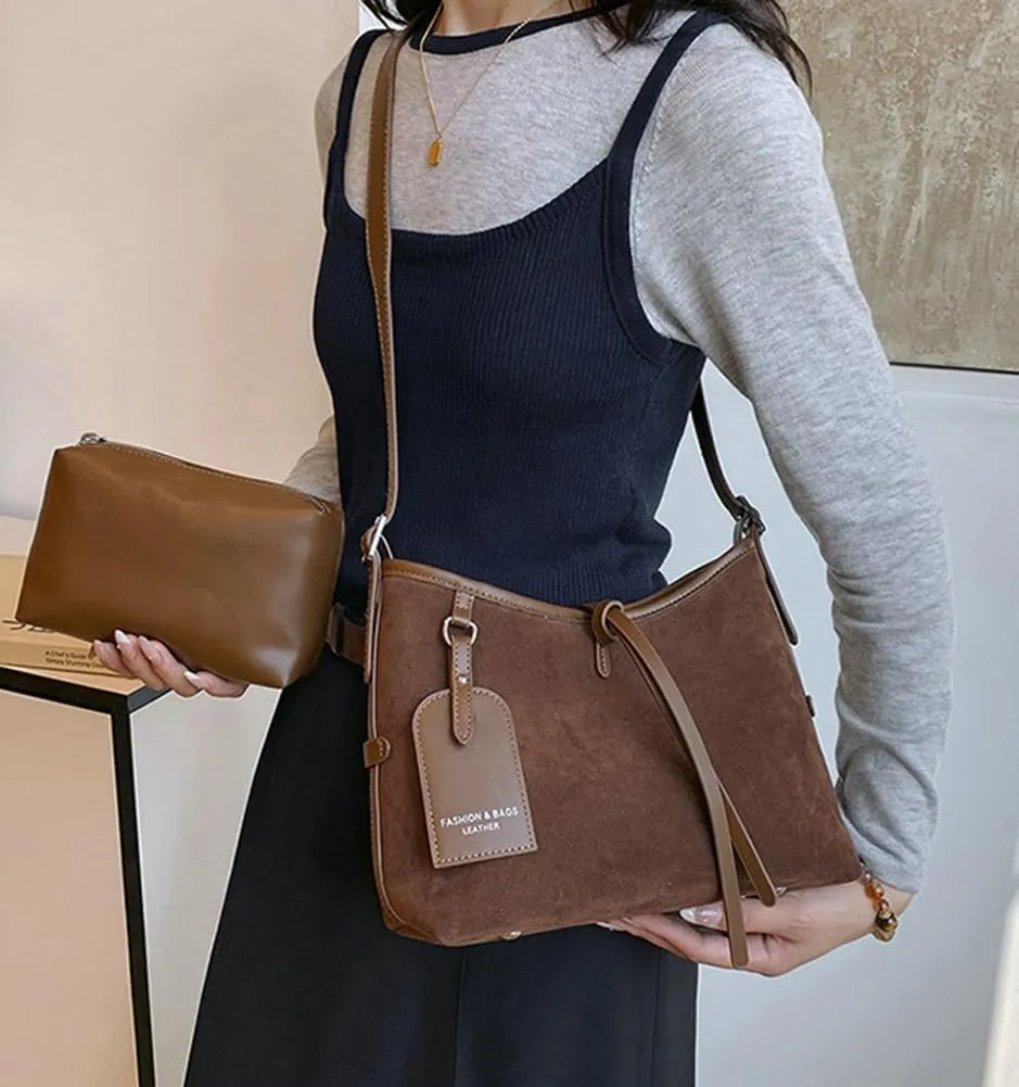 Suede Leather Tote Bag for Women Large Shoulder Bag Retro PU Hobo Bag Casual Purse Bags Work Travel Shopping 2024