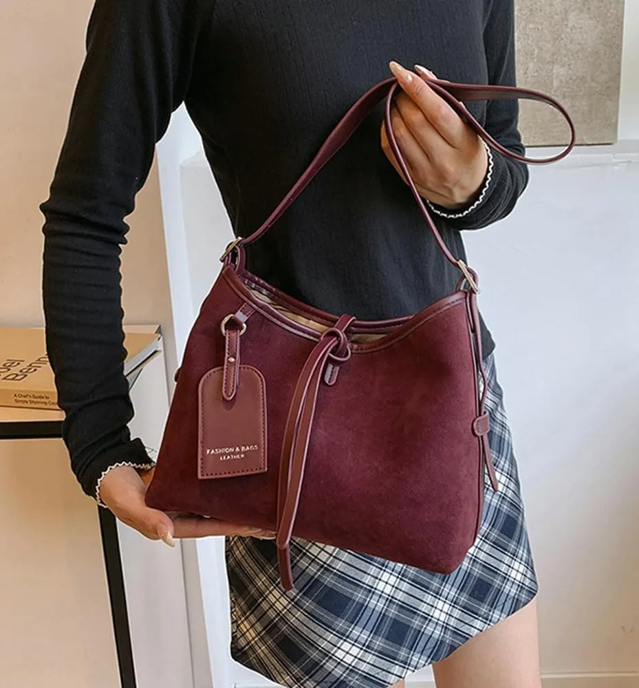 Suede Leather Tote Bag for Women Large Shoulder Bag Retro PU Hobo Bag Casual Purse Bags Work Travel Shopping 2024