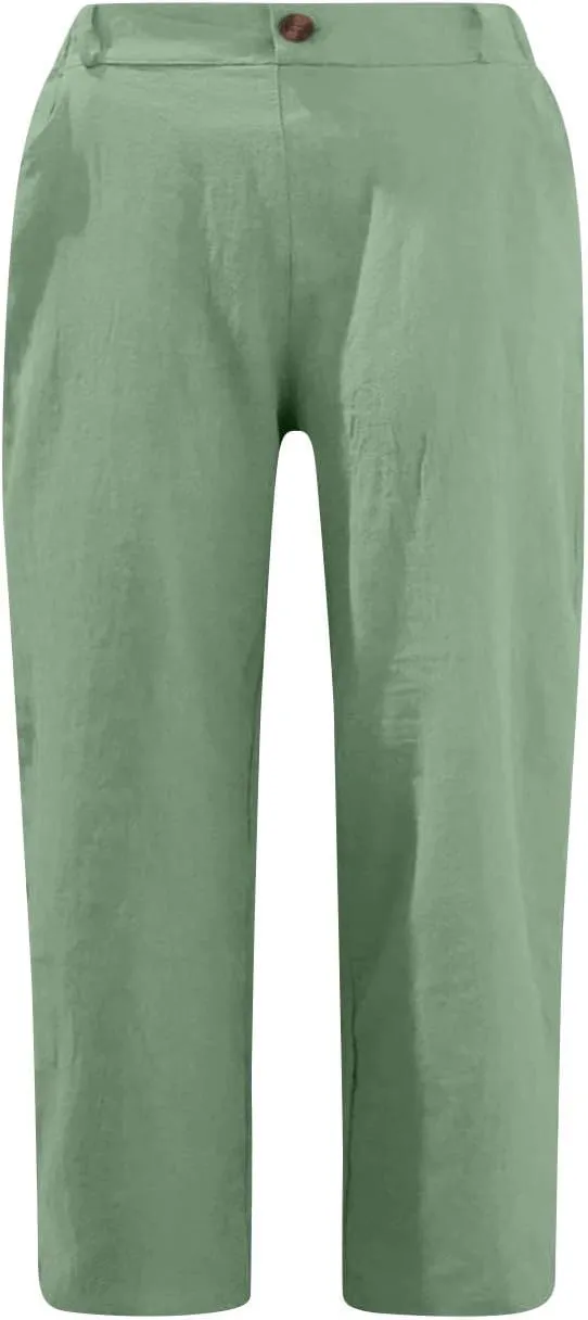 Summer Knee Length Pants for Women Vacation Cropped Trouser Beach Casual Capri Pants Trendy Beachwear Capris Clothes