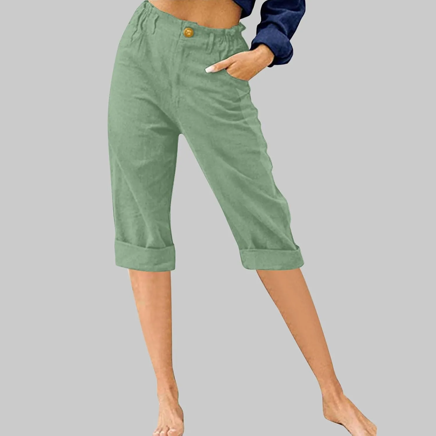 Summer Knee Length Pants for Women Vacation Cropped Trouser Beach Casual Capri Pants Trendy Beachwear Capris Clothes