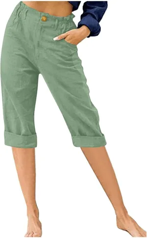 Summer Knee Length Pants for Women Vacation Cropped Trouser Beach Casual Capri Pants Trendy Beachwear Capris Clothes