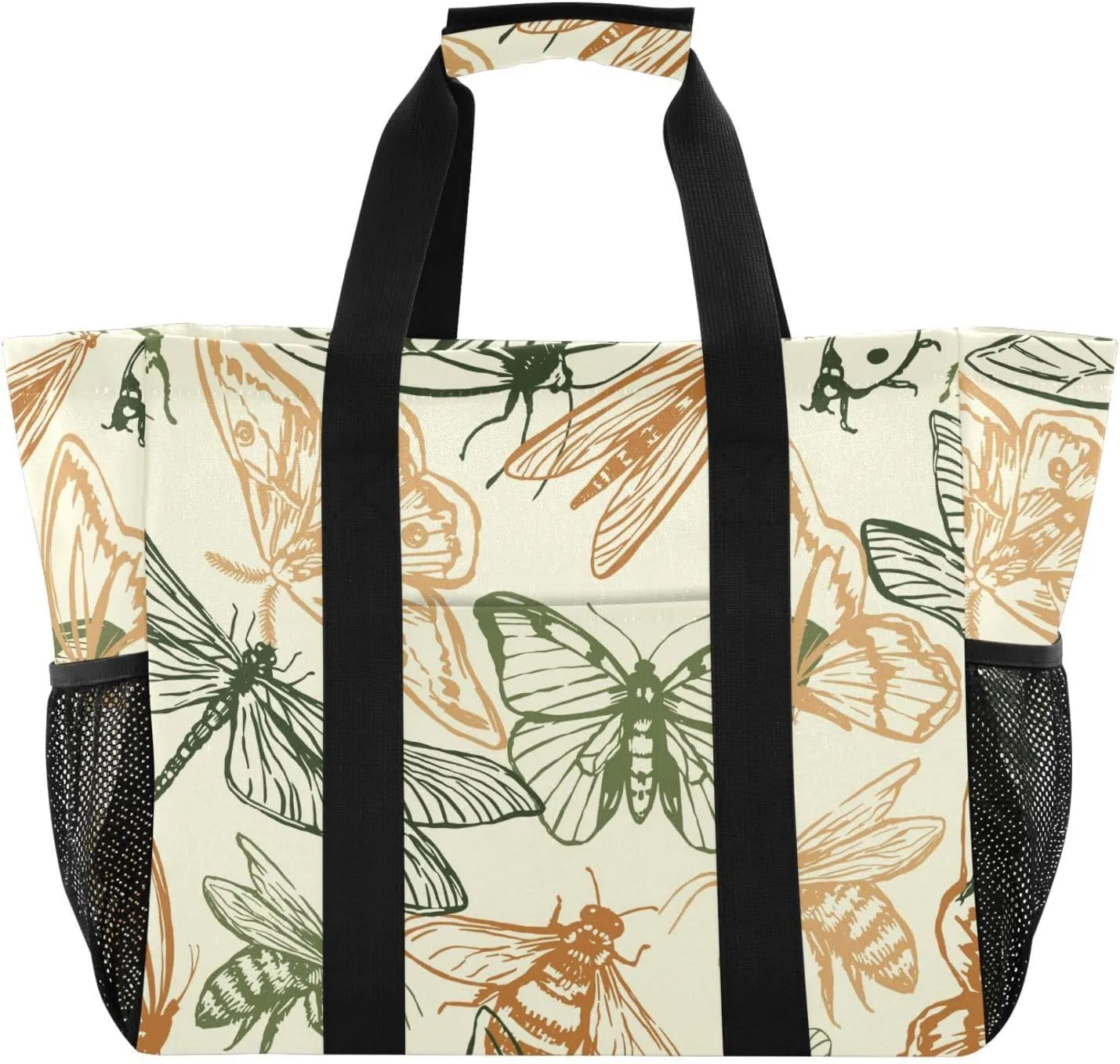 susiyo Retro Style Butterflies Dragonflies Reusable Grocery Tote Bag Collapsible Canvas Beach Bag Large Travel Bags for Hiking Trip Pool