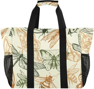 susiyo Retro Style Butterflies Dragonflies Reusable Grocery Tote Bag Collapsible Canvas Beach Bag Large Travel Bags for Hiking Trip Pool
