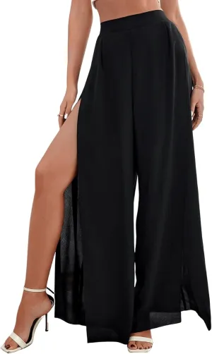 SweatyRocks Women's High Waist Drawstring Split Thigh Wide Leg Palazzo Pants