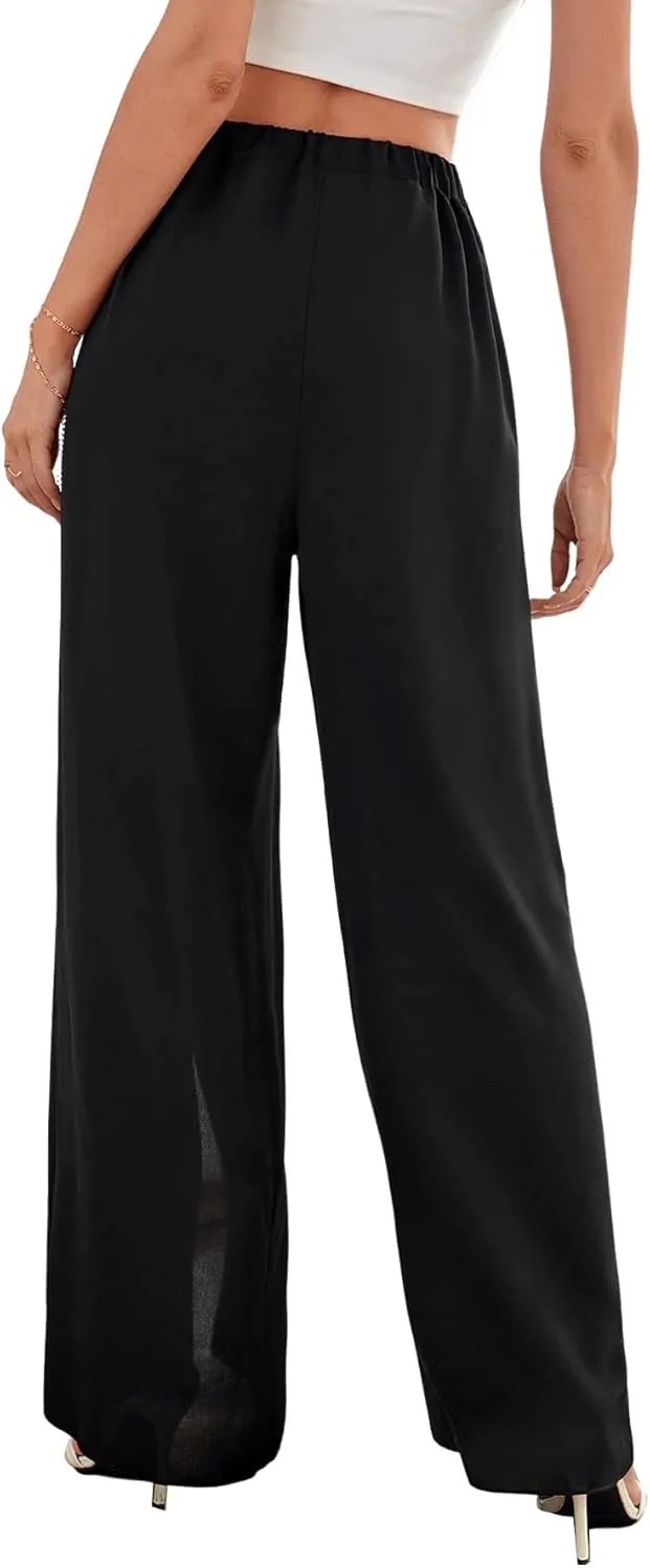 SweatyRocks Women's High Waist Drawstring Split Thigh Wide Leg Palazzo Pants