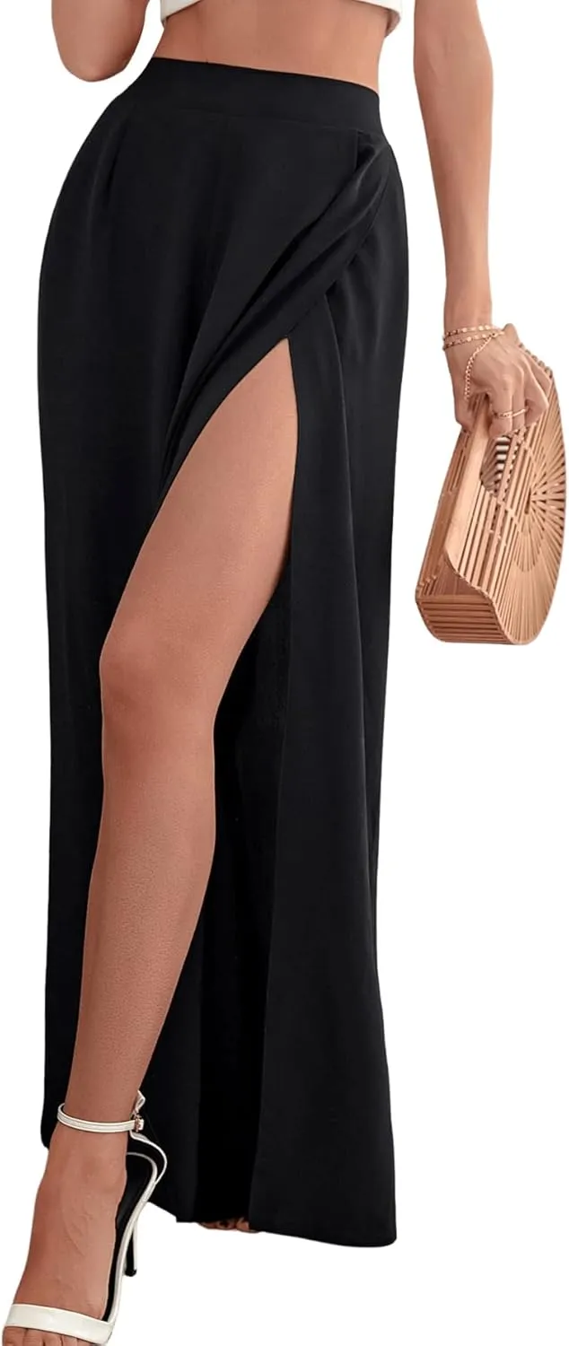 SweatyRocks Women's High Waist Drawstring Split Thigh Wide Leg Palazzo Pants
