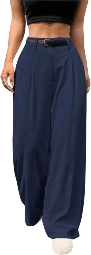 SweatyRocks Women's High Waist Work Pants Dressy Casual Wide Leg Flowy Trousers