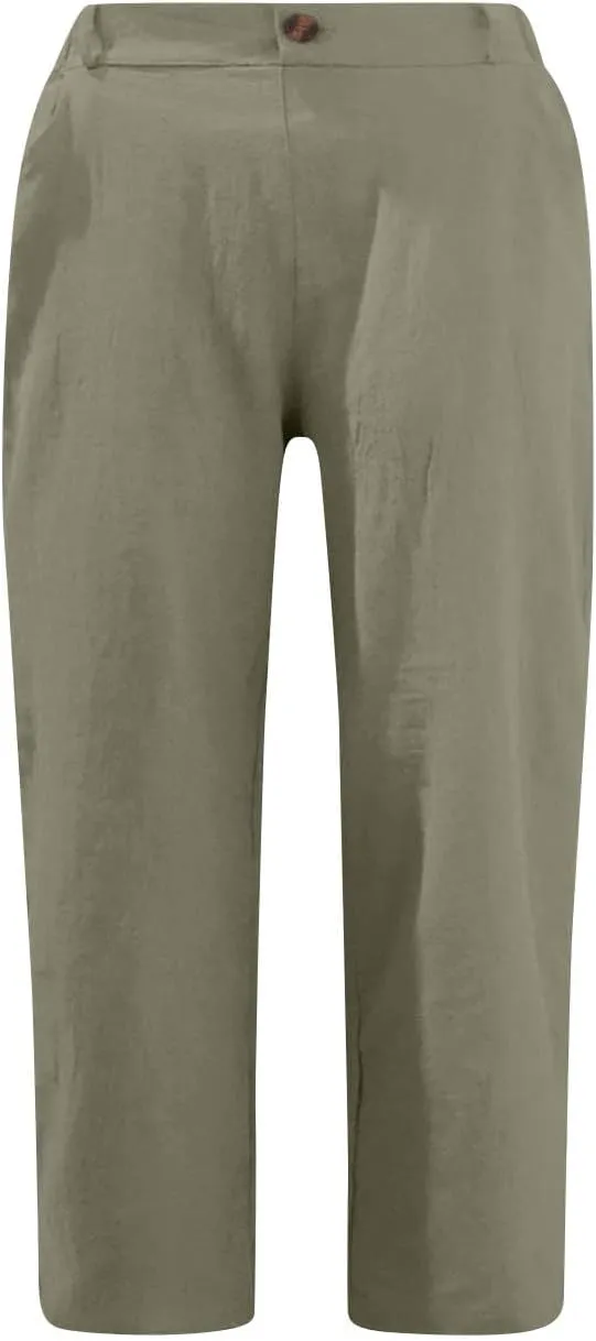 TANGNADE Women's Capris and Cropped Pants Summer Plus Size Knee Length Capri Comfy Elastic Waist Beach Trouser