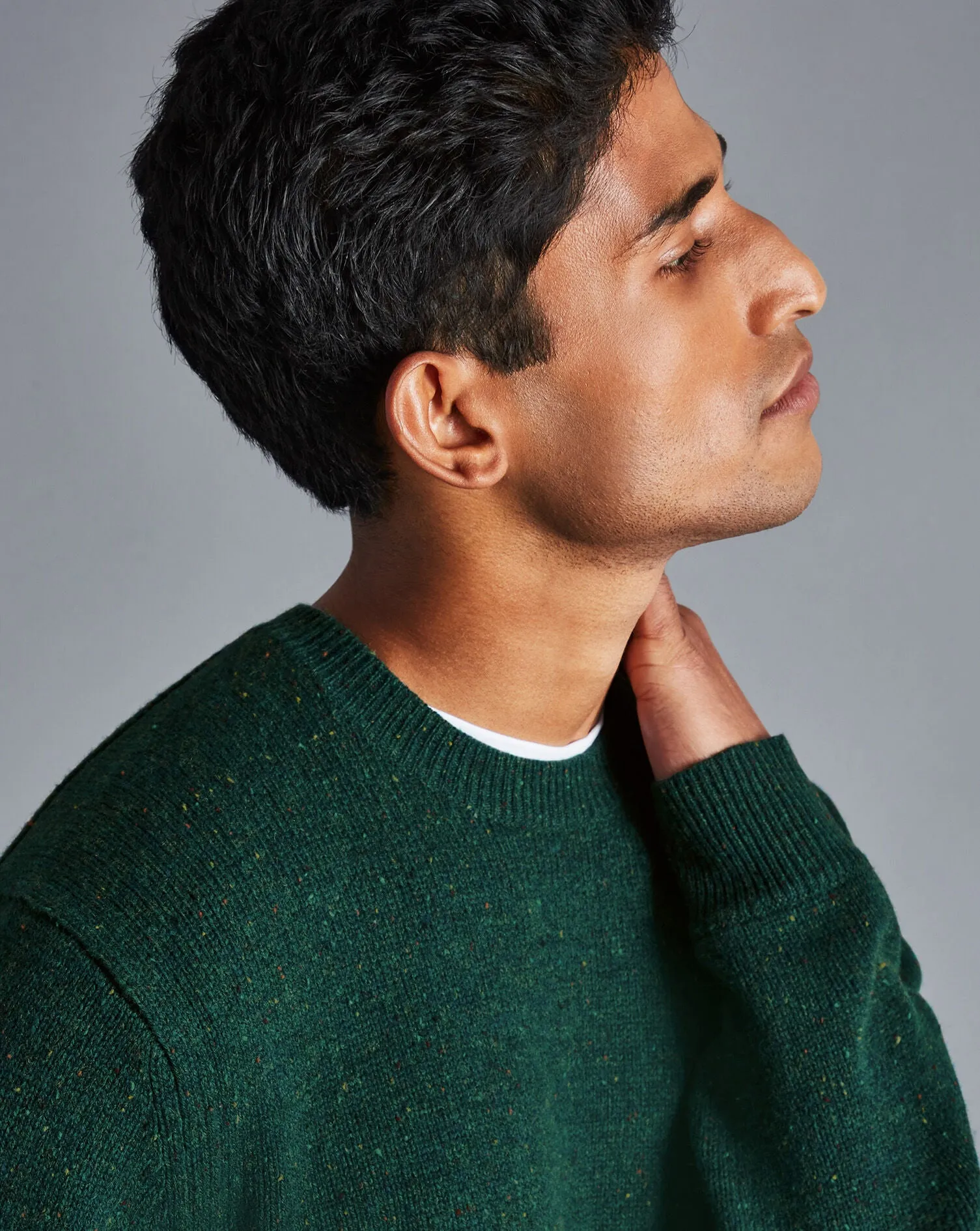 Teal Green Chunky Merino Donegal Crew Neck Jumper