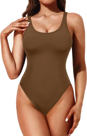 Tempt Me Women High Cut One Piece Swimsuit Low Back Scoop Neck Retro 80s Bathing Suit