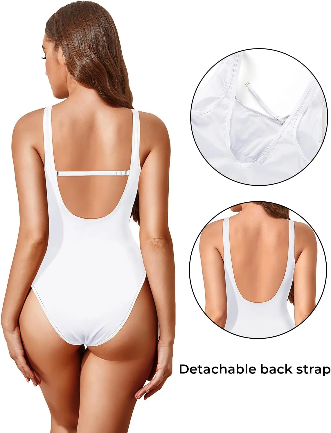 Tempt Me Women High Cut One Piece Swimsuit Low Back Scoop Neck Retro 80s Bathing Suit