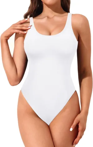 Tempt Me Women High Cut One Piece Swimsuit Low Back Scoop Neck Retro 80s Bathing Suit