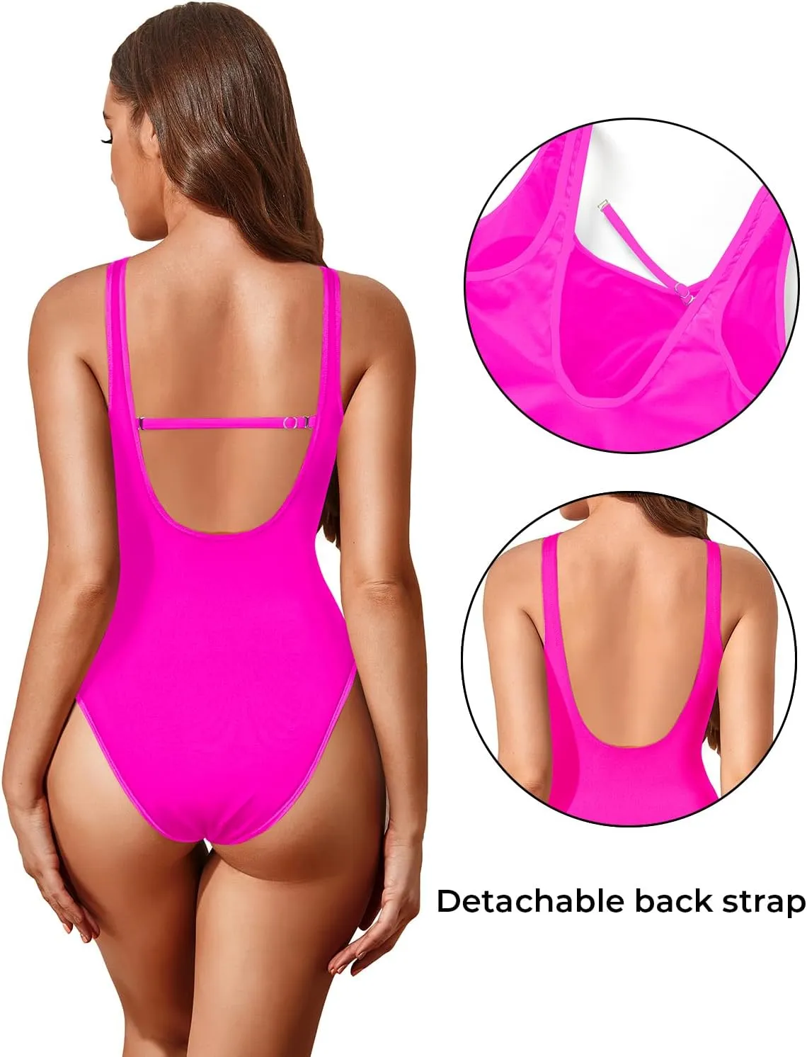 Tempt Me Women High Cut One Piece Swimsuit Low Back Scoop Neck Retro 80s Bathing Suit