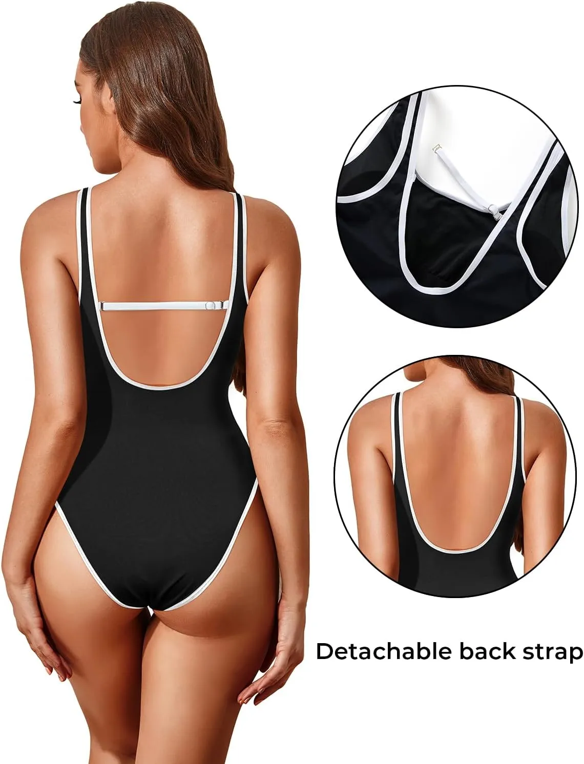 Tempt Me Women High Cut One Piece Swimsuit Low Back Scoop Neck Retro 80s Bathing Suit